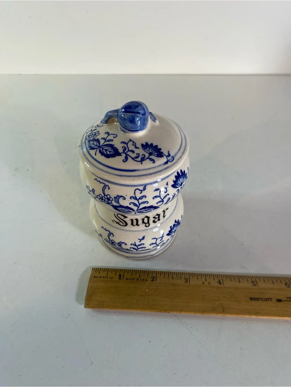 Arnart “Blue Onion” Sugar Jar With Lid  5” Height Japan Mark